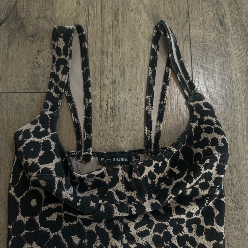 PrettyLittleThing Black and Brown leopard corset top